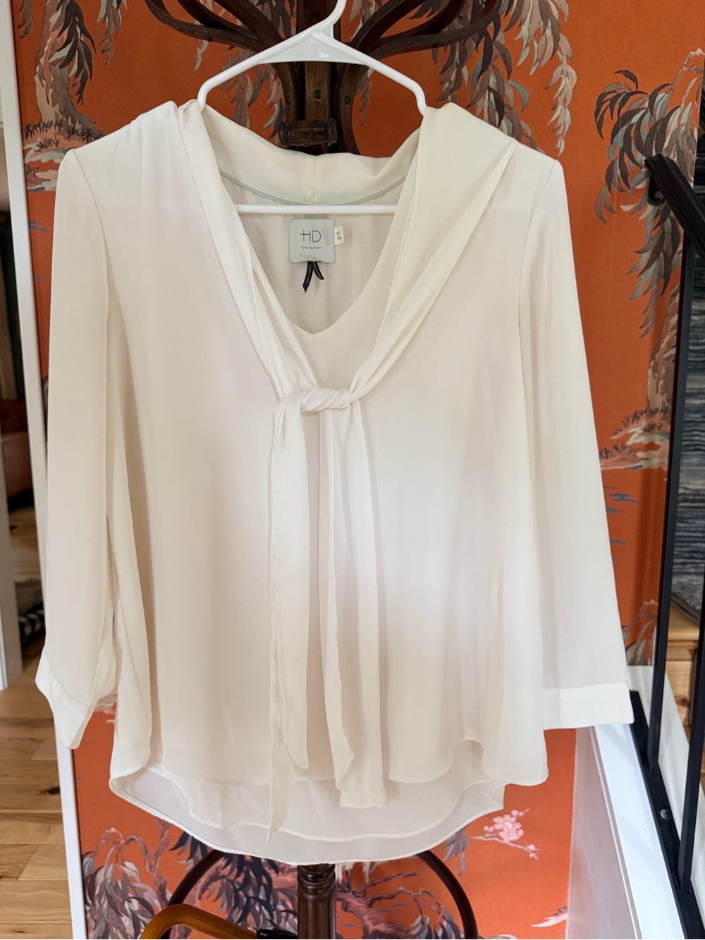 HD in Paris for Anthropologie Ivory Tie-Neck Women's Blouse